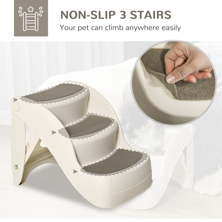 MCL Foldable Pet Stairs Portable Dog Steps 3-Step Design with Non-slip Mats for High Beds, Sofas, 49 x 38 x 38 cm, Cream