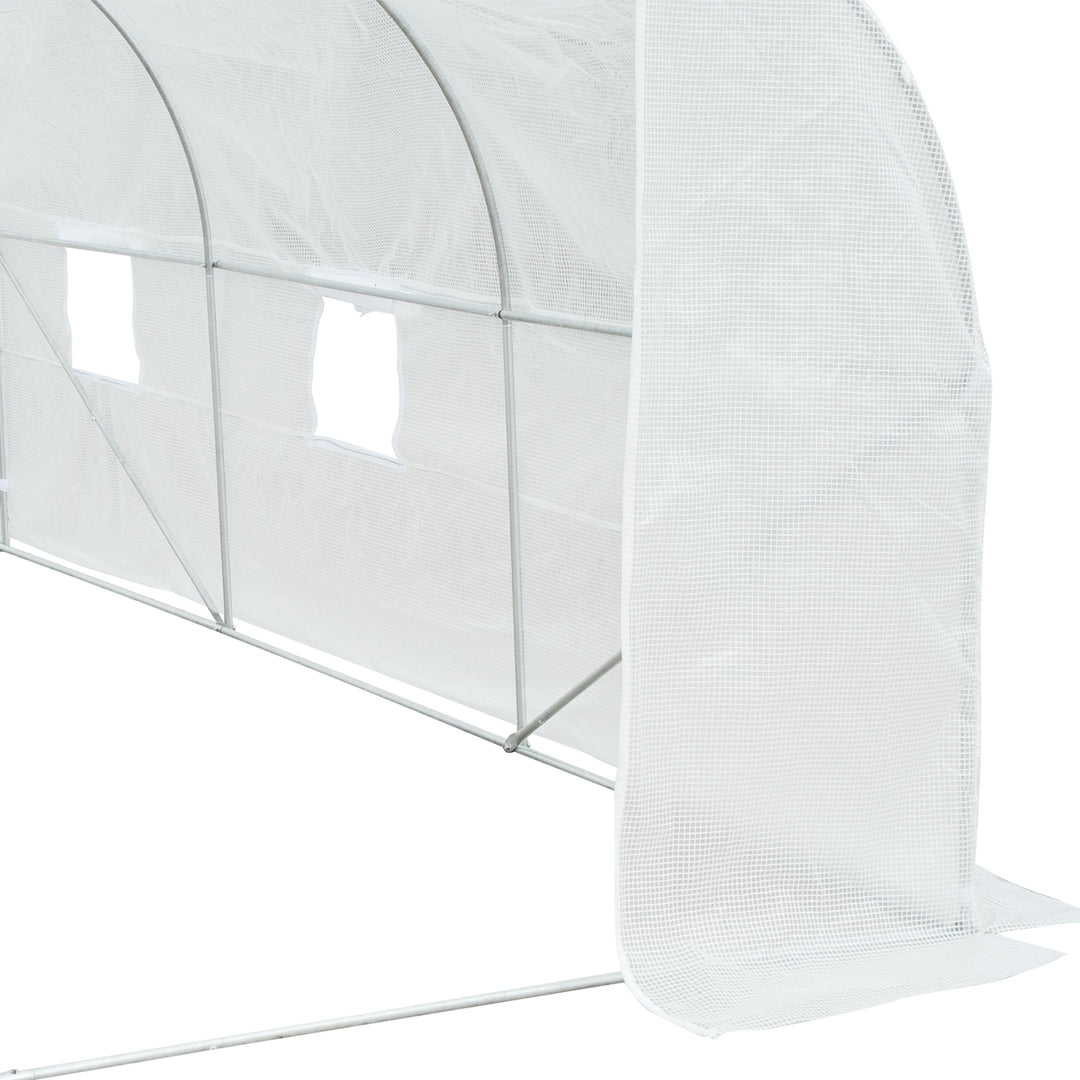 MCL Walk-In Polytunnel Greenhouse Warm House Garden Tunnel Shelter Plant Shed with Door and Windows, Galvanised Steel Frame, 4.5 x 3 x 2m, White