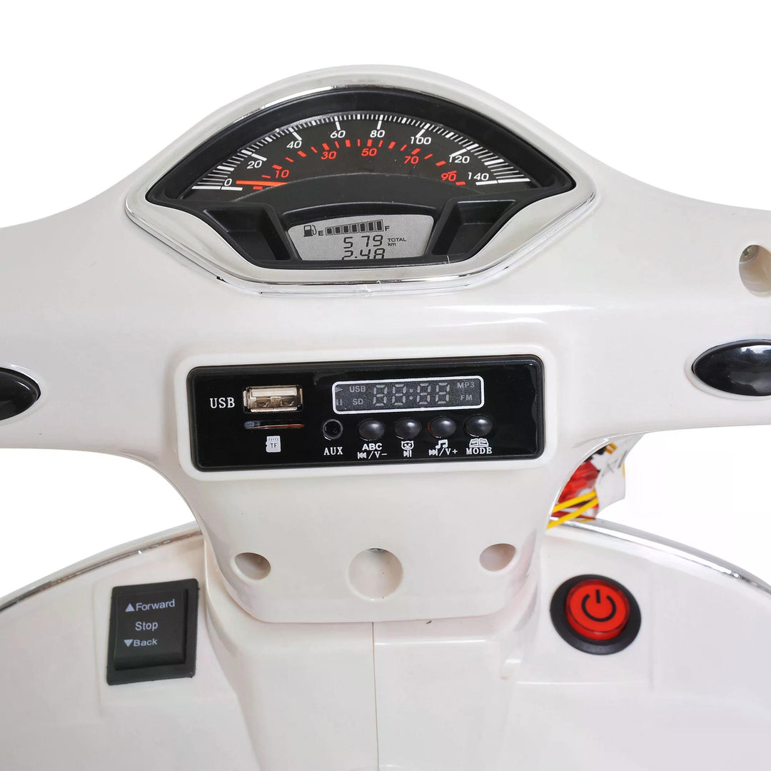 Vespa Kids Ride On Motorcycle, 6V, W/LED Lights - White - HOMCOM