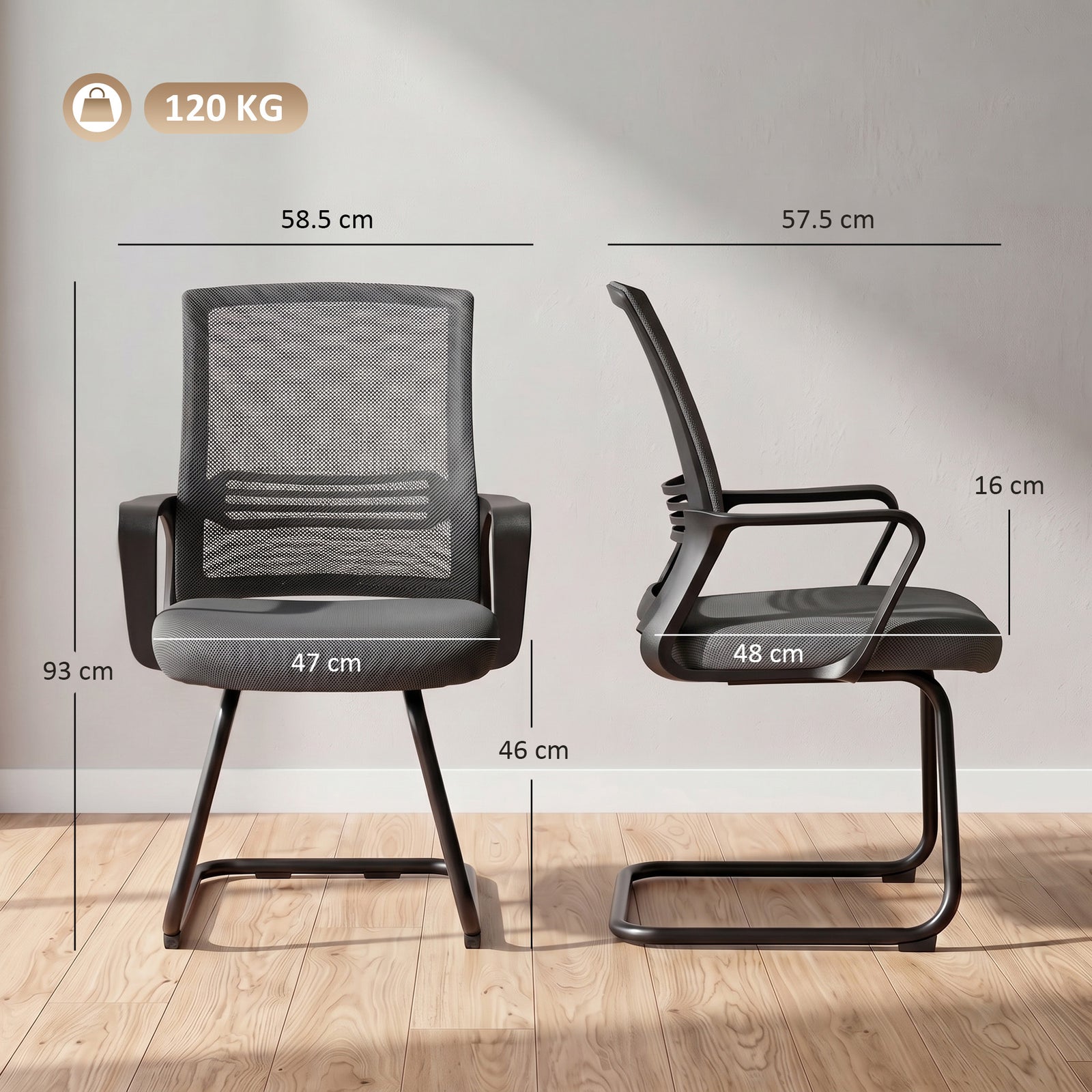Padded Meeting Office Chair, Ergonomic Desk Chair No Wheels with Sled 