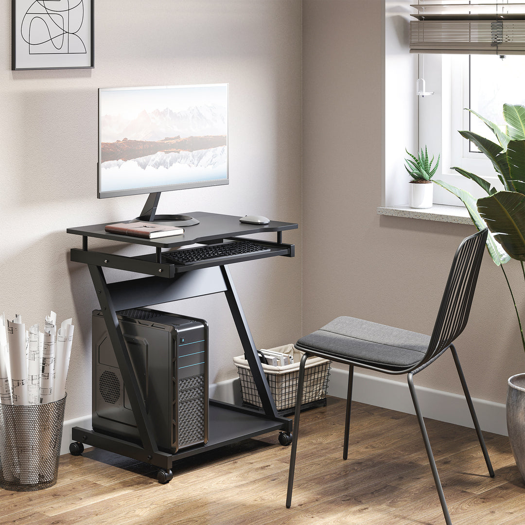 MCL Movable Computer Desk with 4 Moving Wheels Sliding Keyboard Tray Home Office Workstation Black