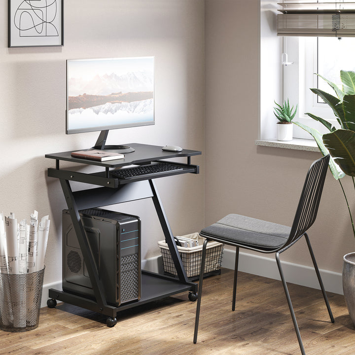 MCL Movable Computer Desk with 4 Moving Wheels Sliding Keyboard Tray Home Office Workstation Black