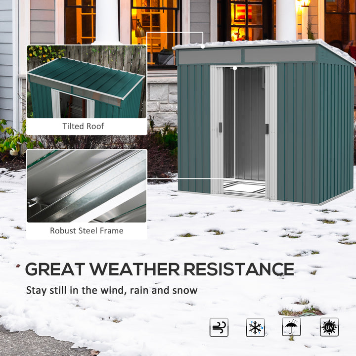 6.5 x 4FT Galvanised Metal Shed with Foundation Kit, Lockable Tool Garden Shed with Double Sliding Doors, Vents, Green