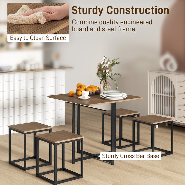 MCL 5 Piece Dining Table and Chairs Set 4, Industrial Space Saving Table and Chairs with Metal Frame, Square Kitchen Table and Stools for Dining Room, Brown