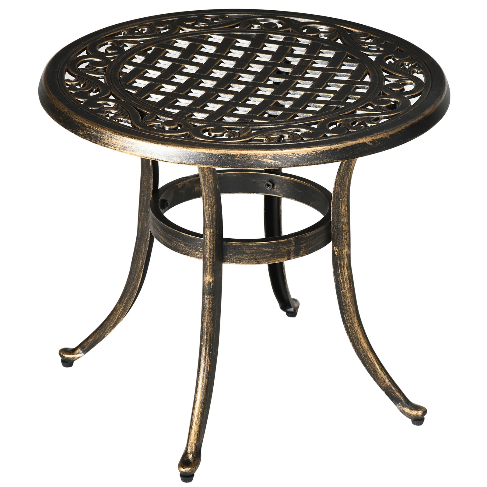 Outdoor Garden Table, Cast Aluminium Patio End Table with Anti-slip Foot Pads for Garden, Patio, Balcony, 60 x 52.5cm, Bronze