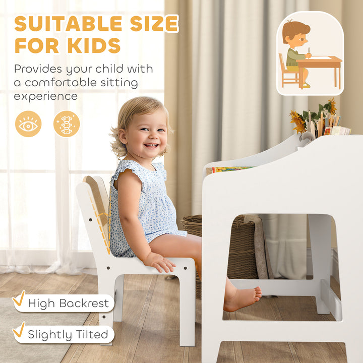 Kids Desk and Chair Set, Children Study Table with Storage and Shelves