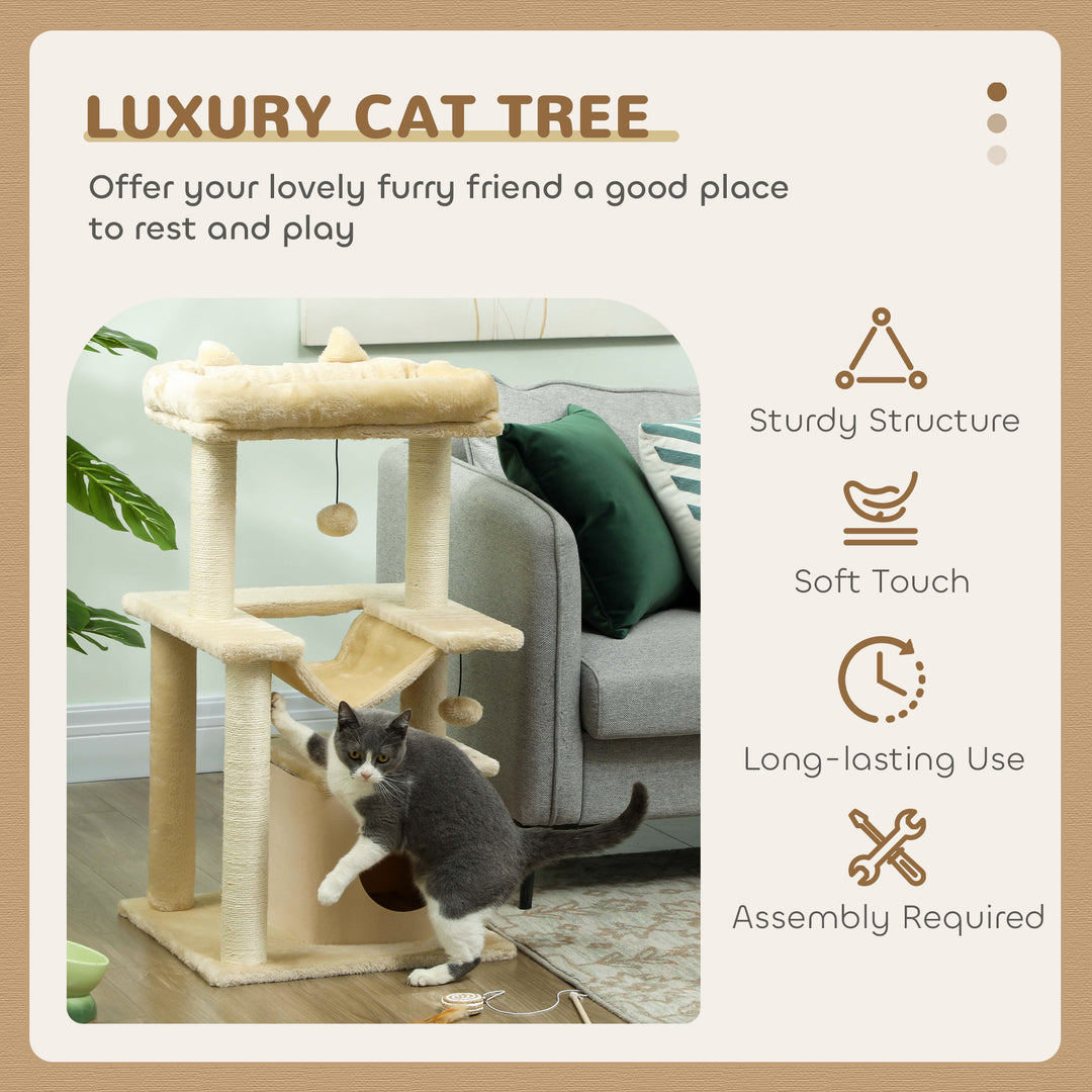 Cat Tree, 90cm Cat Tower with Sisal Scratching Posts, Cat Condo, Hammo
