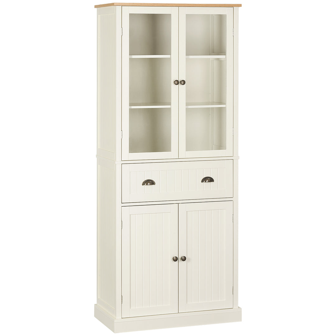 MCL Freestanding Kitchen Cupboard, 5-tier Storage Cabinet with Adjustable Shelves and Drawer for Living Room, Dining Room, Cream White