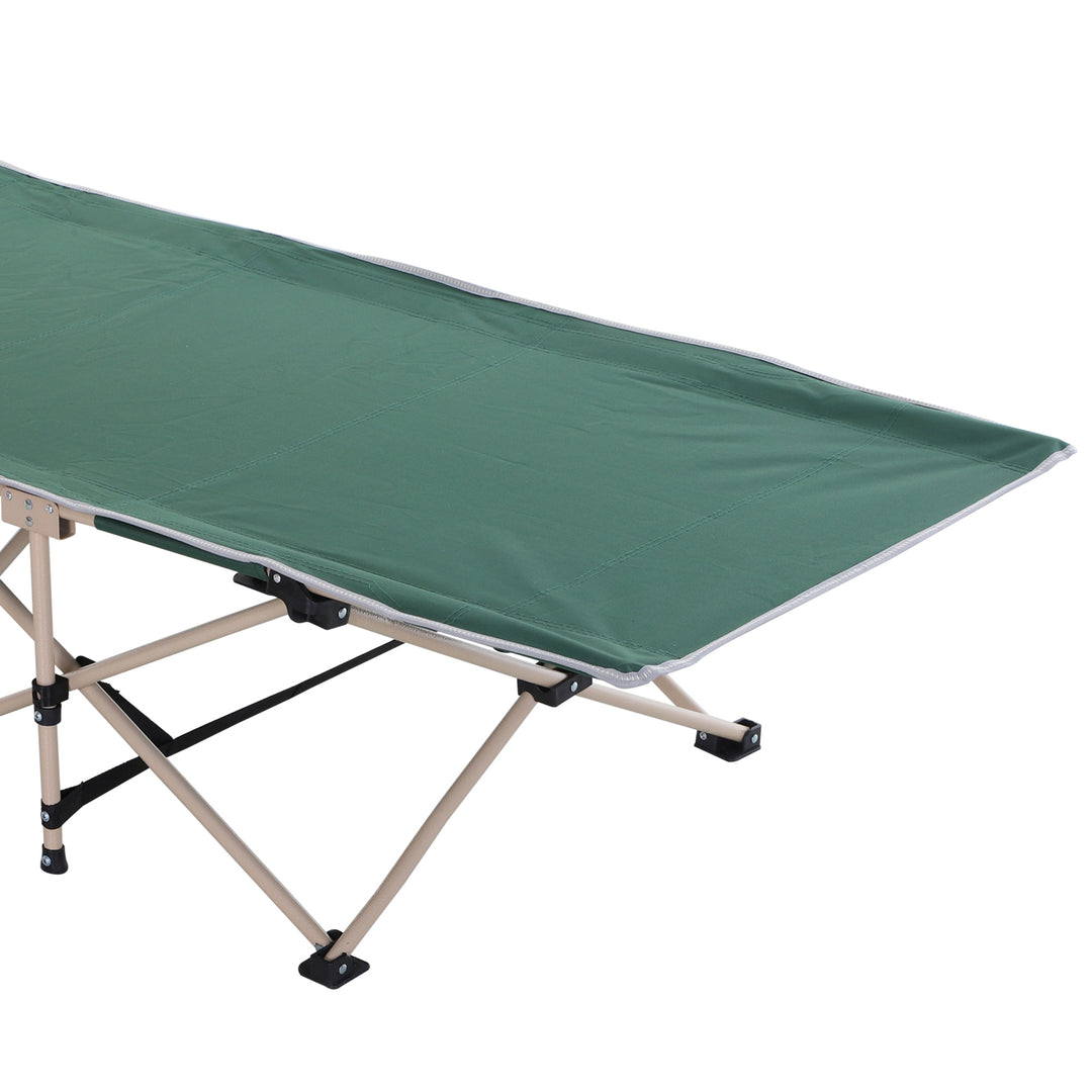 Single Person Camping Bed Folding Cot Outdoor Patio Portable Military Sleeping Bed Travel Guest Leisure Fishing with Side Pocket and Carry Bag - Green