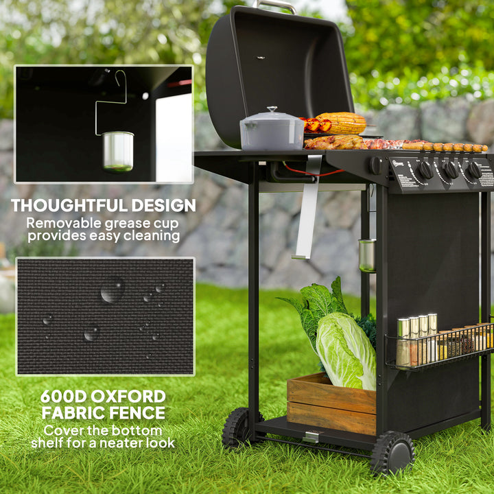 Four Burner Gas Grill BBQ - Black