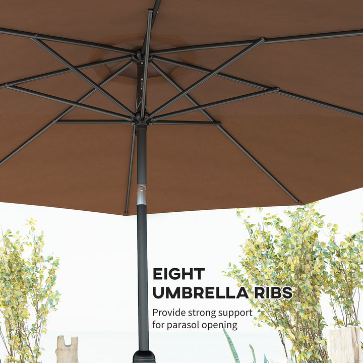 MCL 3(m) Tilting Parasol Garden Umbrellas, Outdoor Sun Shade with 8 Ribs, Tilt and Crank Handle for Balcony, Bench, Garden, Coffee