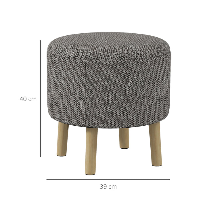 Round Linen-Look Storage Ottoman - Light Grey