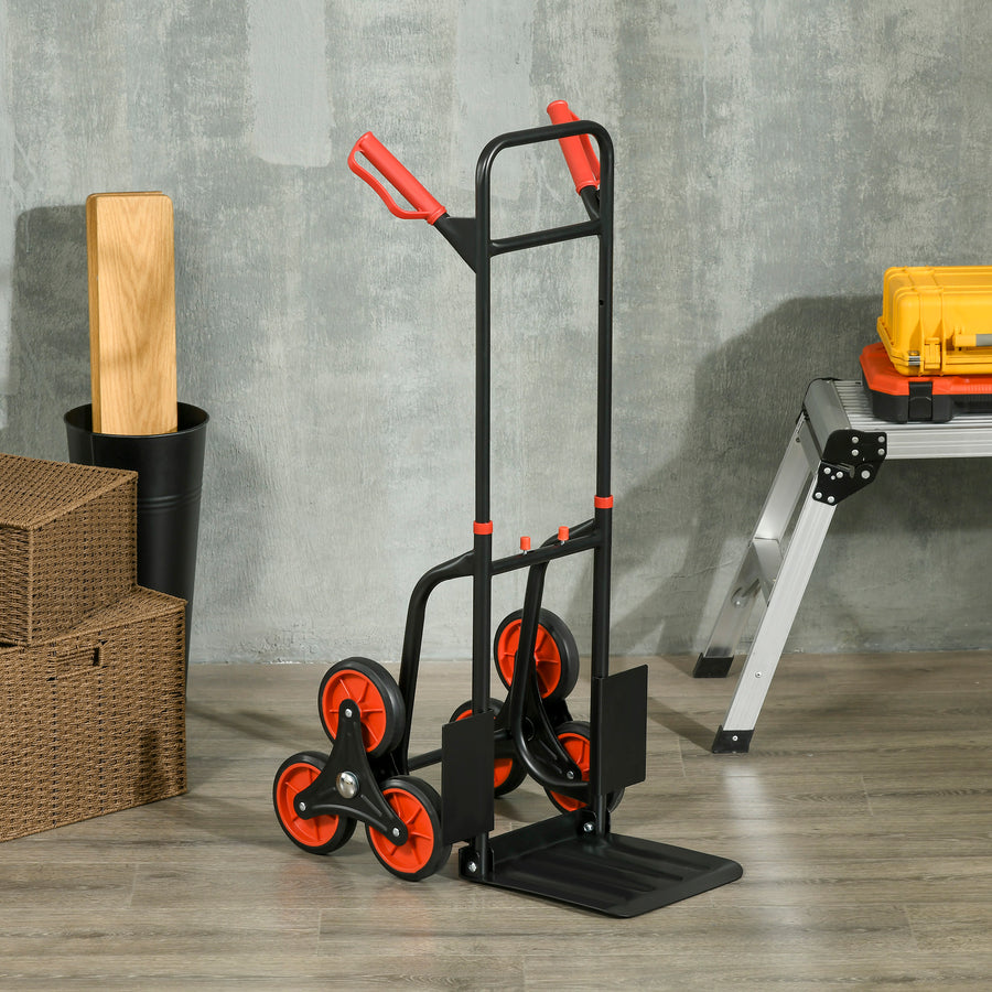 Steel Folding Hand Truck, Heavy Duty Foldable Trolley on Wheels, Multi-Purpose Sack Truck Moving Trolley, 120kg, Red
