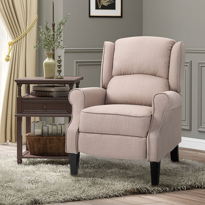 Heated Massage Reclining Armchair Thick Sponge Padded Linen Upholstery Metal Wood Frame Home Luxury Relaxation Beige