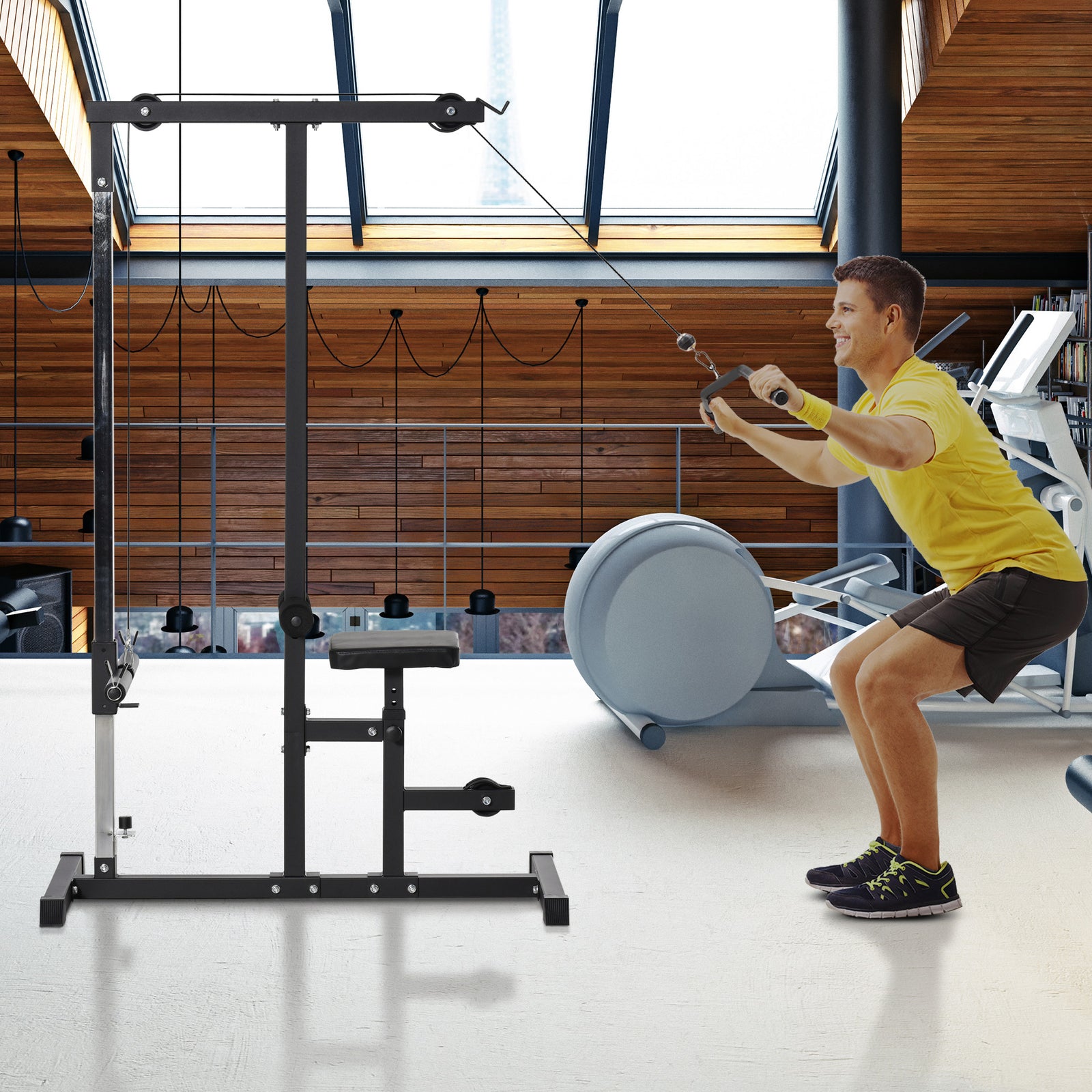 Exercise Pulley Machine Power Tower with Adjustable Seat Cable Positions