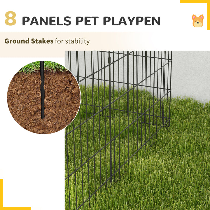 PawHut 8 Panel DIY Dog Pen with Door for Dogs, Small Animals, Indoor/Outdoor Use, 61cm High | Aosom UK