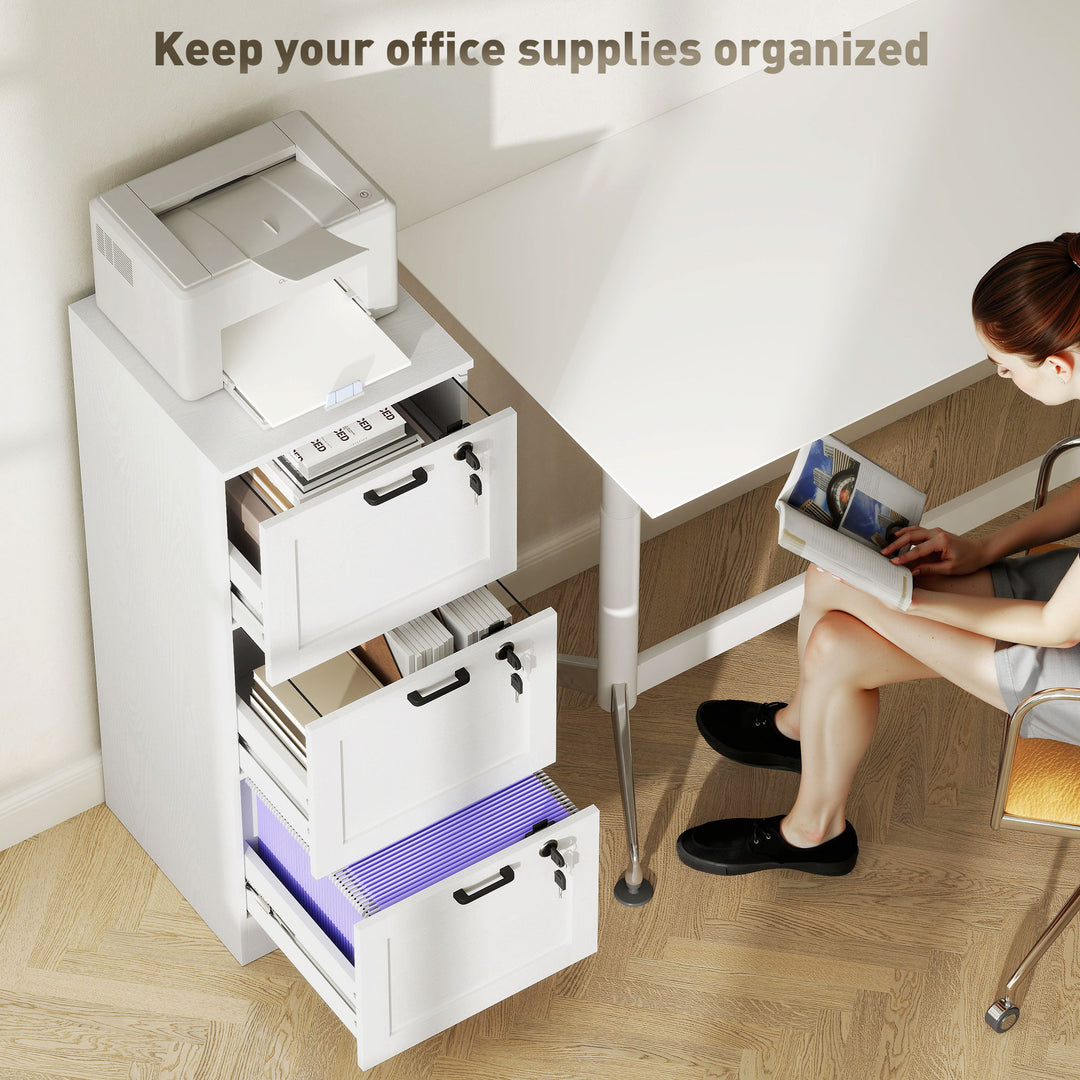 3-Drawer Filing Cabinet with Lock - White