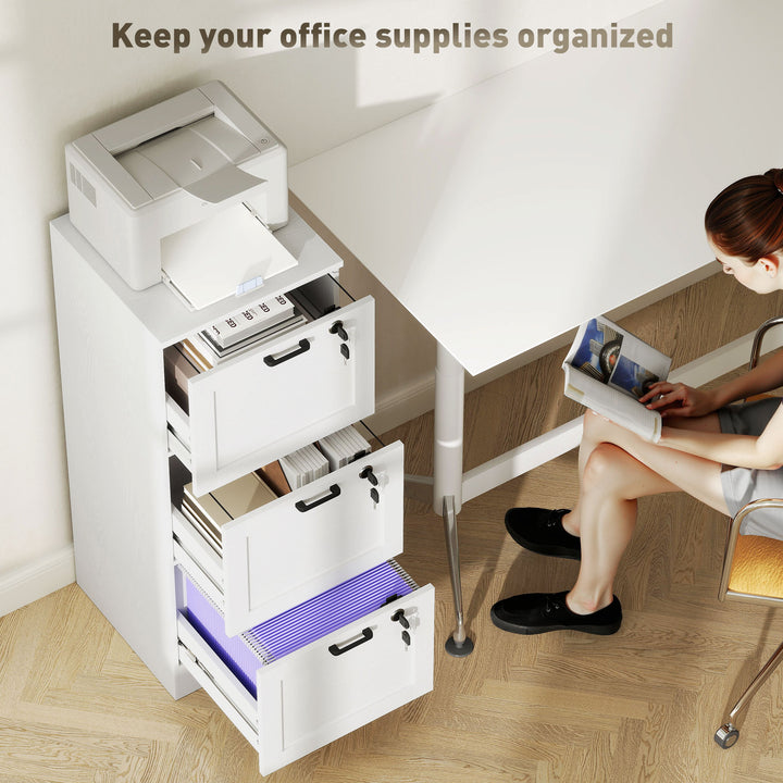 3-Drawer Filing Cabinet with Lock - White