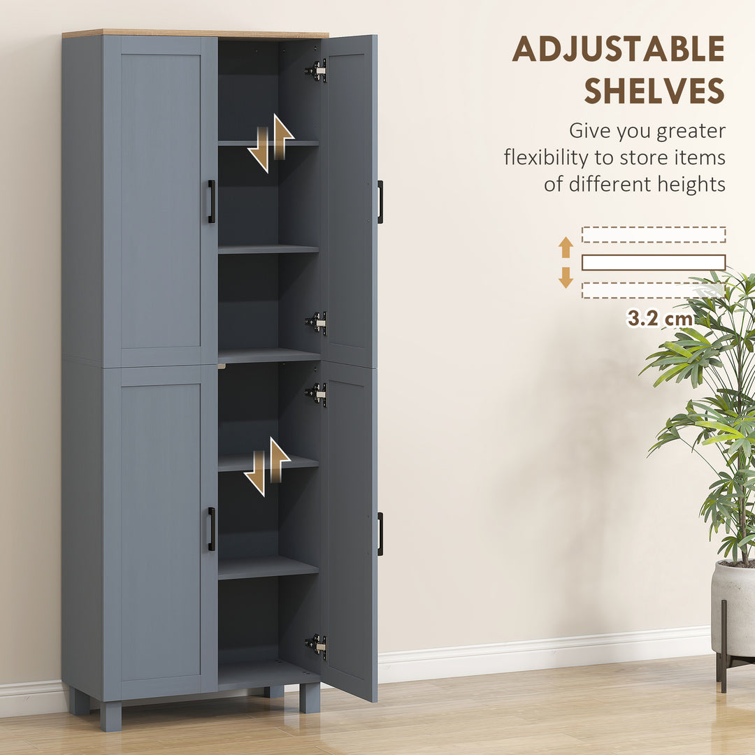 Freestanding Kitchen Cupboard, 4-Door Storage Cabinet with Adjustable Shelves, Modern Kitchen Pantry for Dining Room, 170cm, Grey Wood Effect
