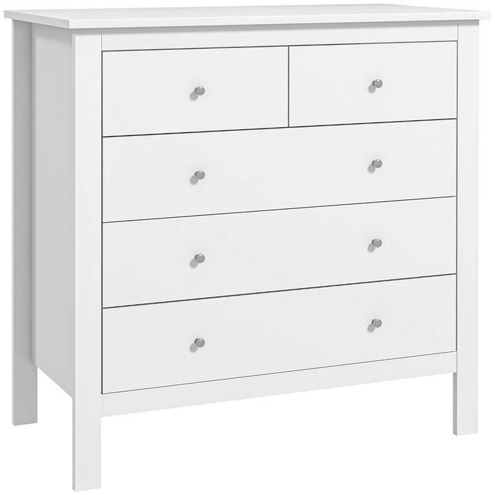 MCL Modern Chest of Drawers, 5 Drawer Storage Cabinet with Metal Handles and Runners for Bedroom, White