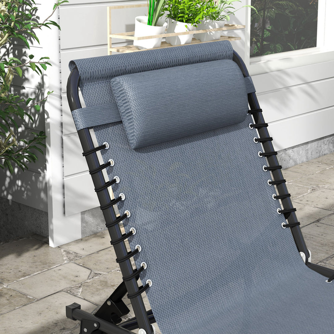 Outsunny Beach Chaise Chair, Folding Sun Lounger, Garden Reclining Cot, Camping Hiking Recliner with 4 Position Adjustable Back, Grey
