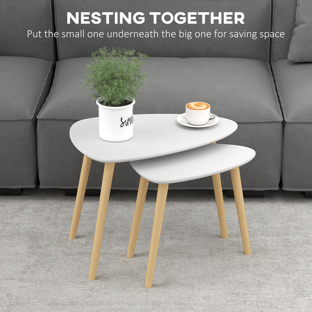 Nesting Coffee Table, Set of 2 Side Tables, Stacking End Tables with Solid Wood Legs, for Living Room Bedroom, Light Grey