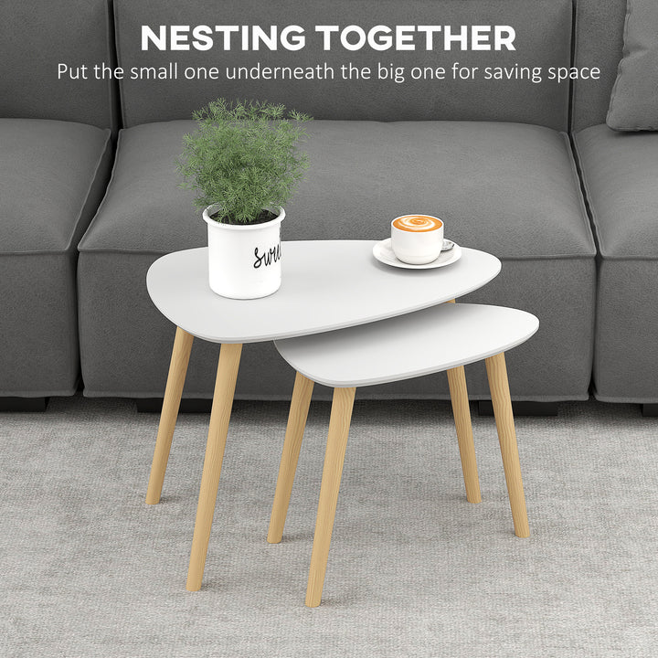 Nesting Coffee Table, Set of 2 Side Tables, Stacking End Tables with Solid Wood Legs, for Living Room Bedroom, Light Grey