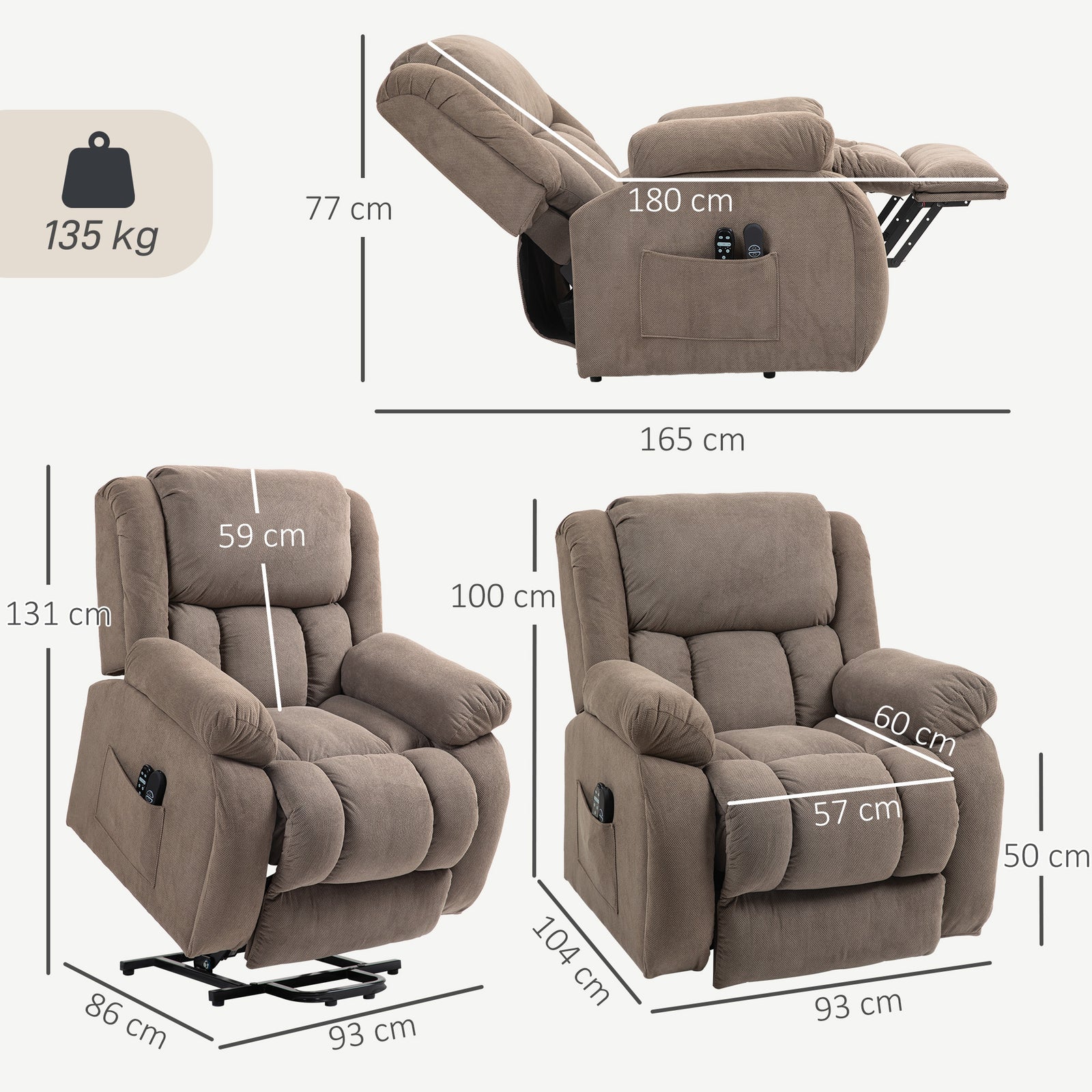 Riser Recliner Armchair with 8 Vibration Massage and Lumbar Heater, Wi