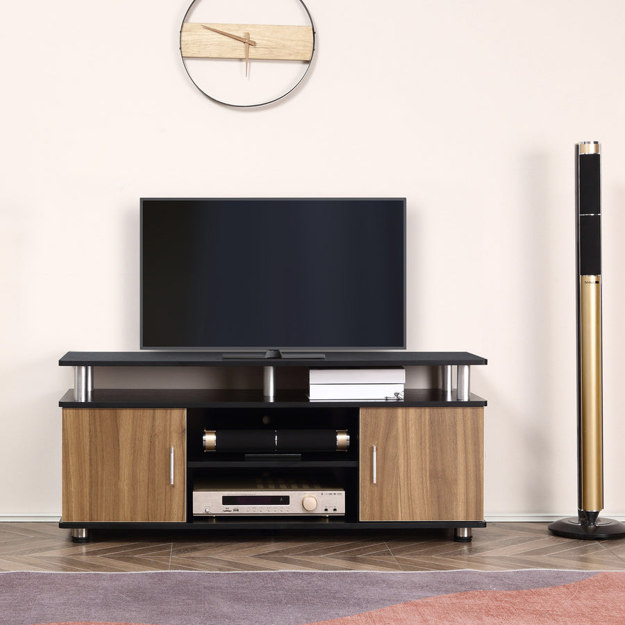 TV Cabinet Unit for TVs up to 50'' with Storage Shelf and Cupboards, Living Room Entertainment Center Media Console, Black and Walnut