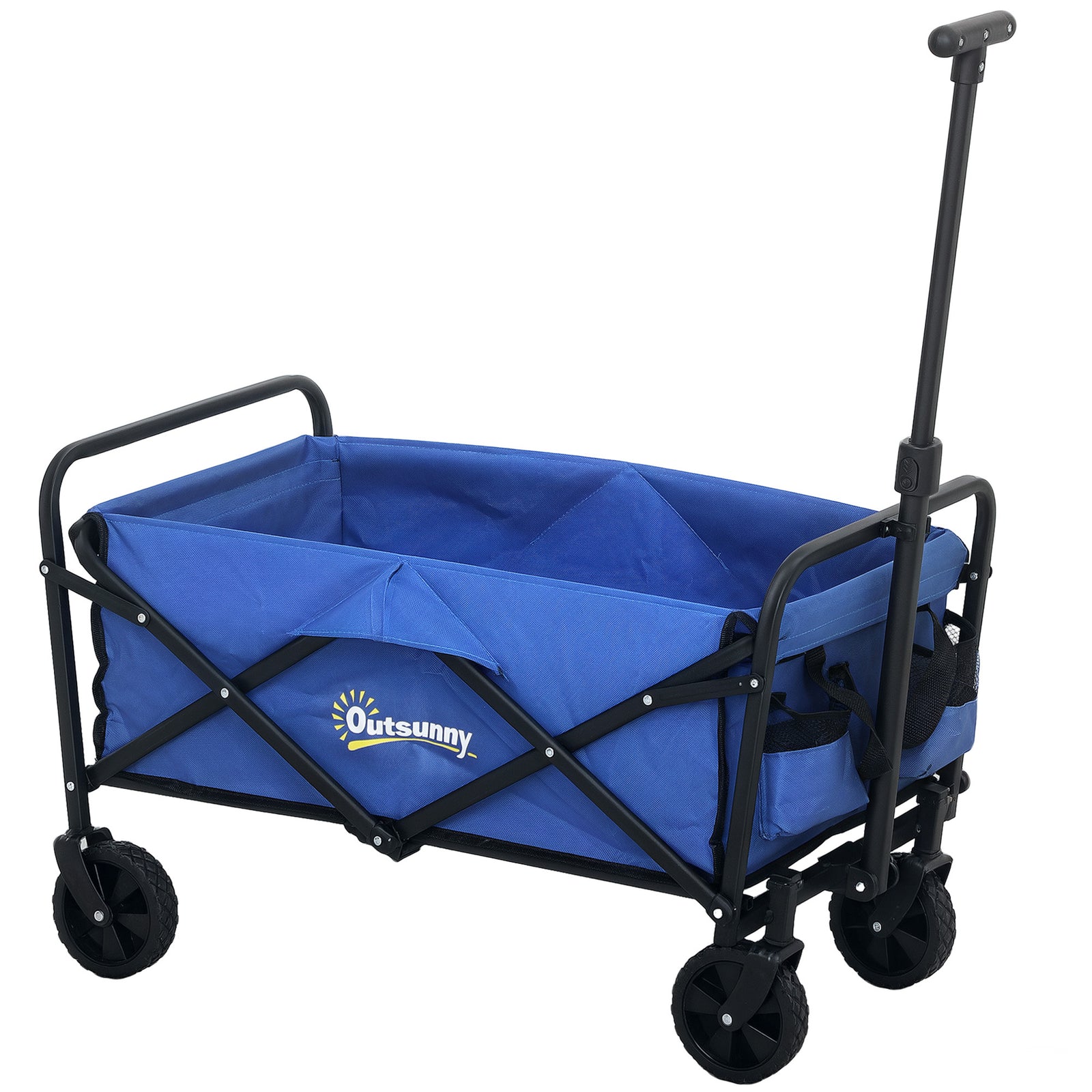 62L Festival Trolley on Wheels, Garden Folding Trolley Cart, 120kg Heavy Duty Collapsible Folding Wagon with Adjustable Handle and Carrying Bag for Beach, Camping, Festival, Blue