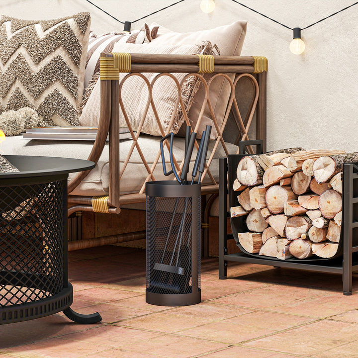 5-Piece Fireplace Tools Set with Mesh Basket, Indoor Outdoor Fireside 