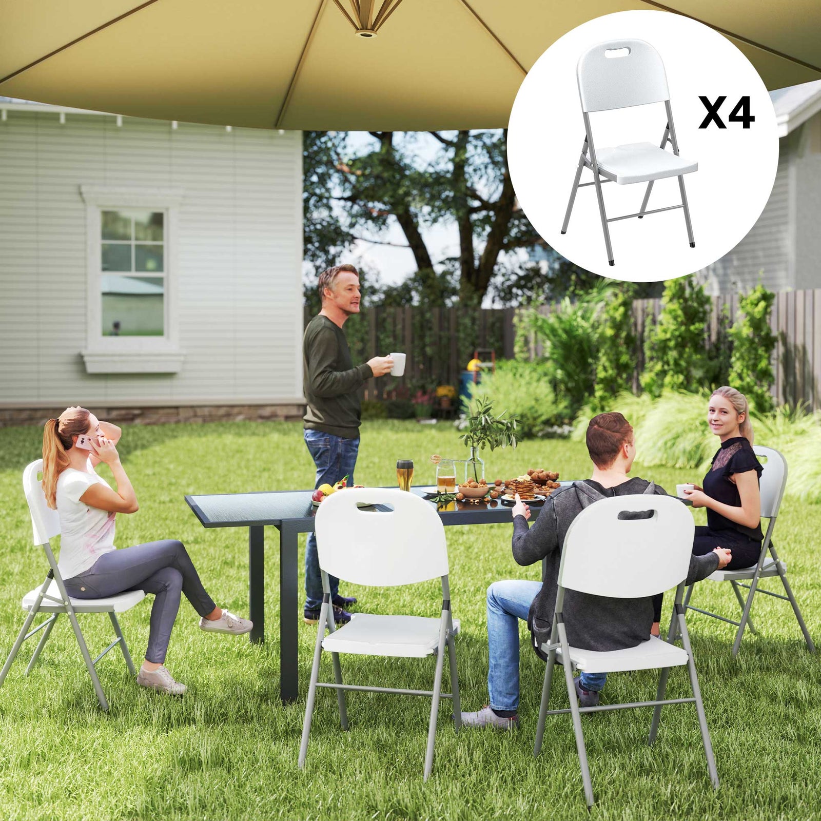 Set of Four Foldable Outdoor Chairs - White