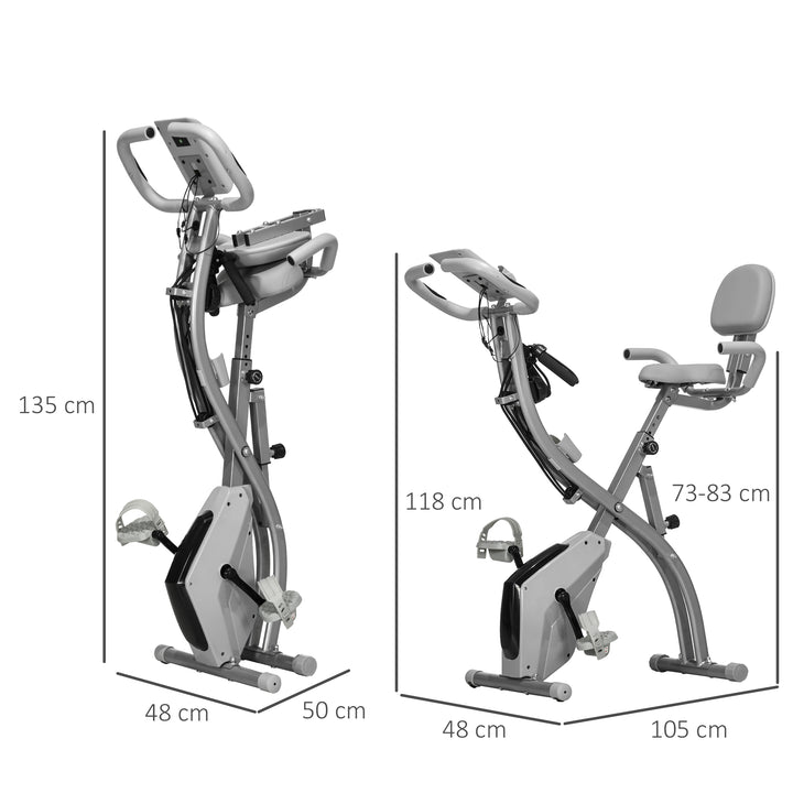 2-in-1 Folding Exercise Bike with 8-Level Magnetic Resistance, Arm Resistance Band, Pulse Sensor, Grey