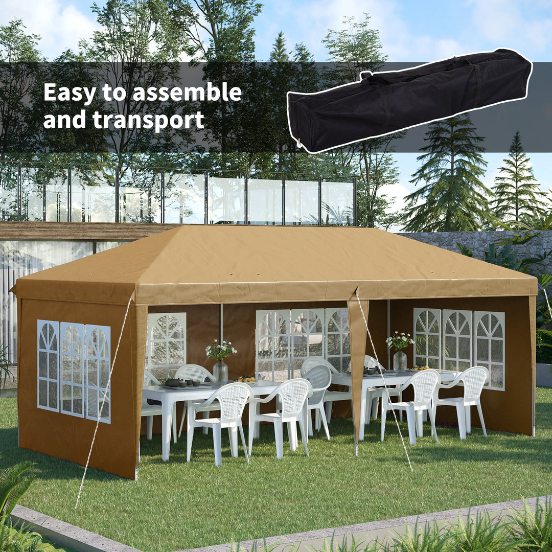 3 x 6m Pop-Up Gazebo, with Removable Walls - Khaki