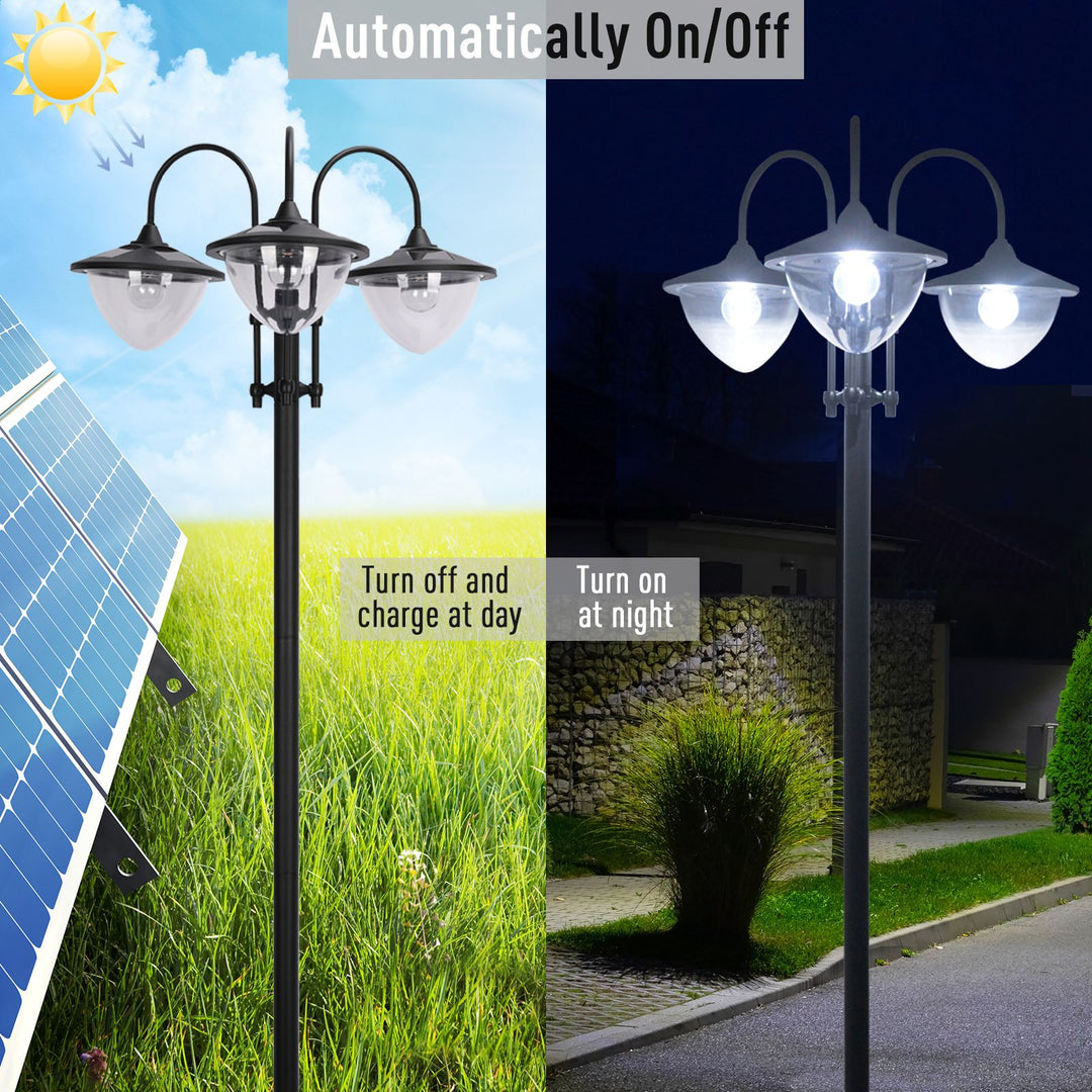 189cm 3-head Solar Lamp Post, Street Light with Planter, Automatic-on, 6 Hour Max Outdoor Ready LED Lighting, Black