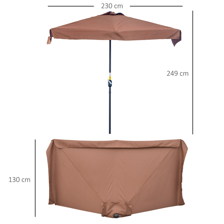 Outsunny 2.3m Patio Semi Round Half Parasol Umbrella with Metal Frame Crank Handle for Balcony