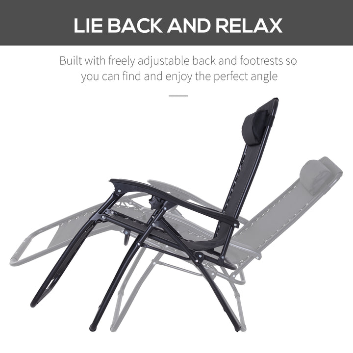 Zero Gravity Chair Metal Frame Texteline Armchair Outdoor Folding and Reclining Sun Lounger with Head Pillow for Patio Decking Gardens Camping, Black