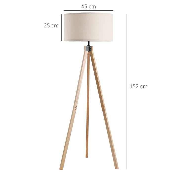 Floor Lamp with Elegant Wood Tripod, Free Standing E27 Bulb Lamp Versatile Use For Home Office - Beige