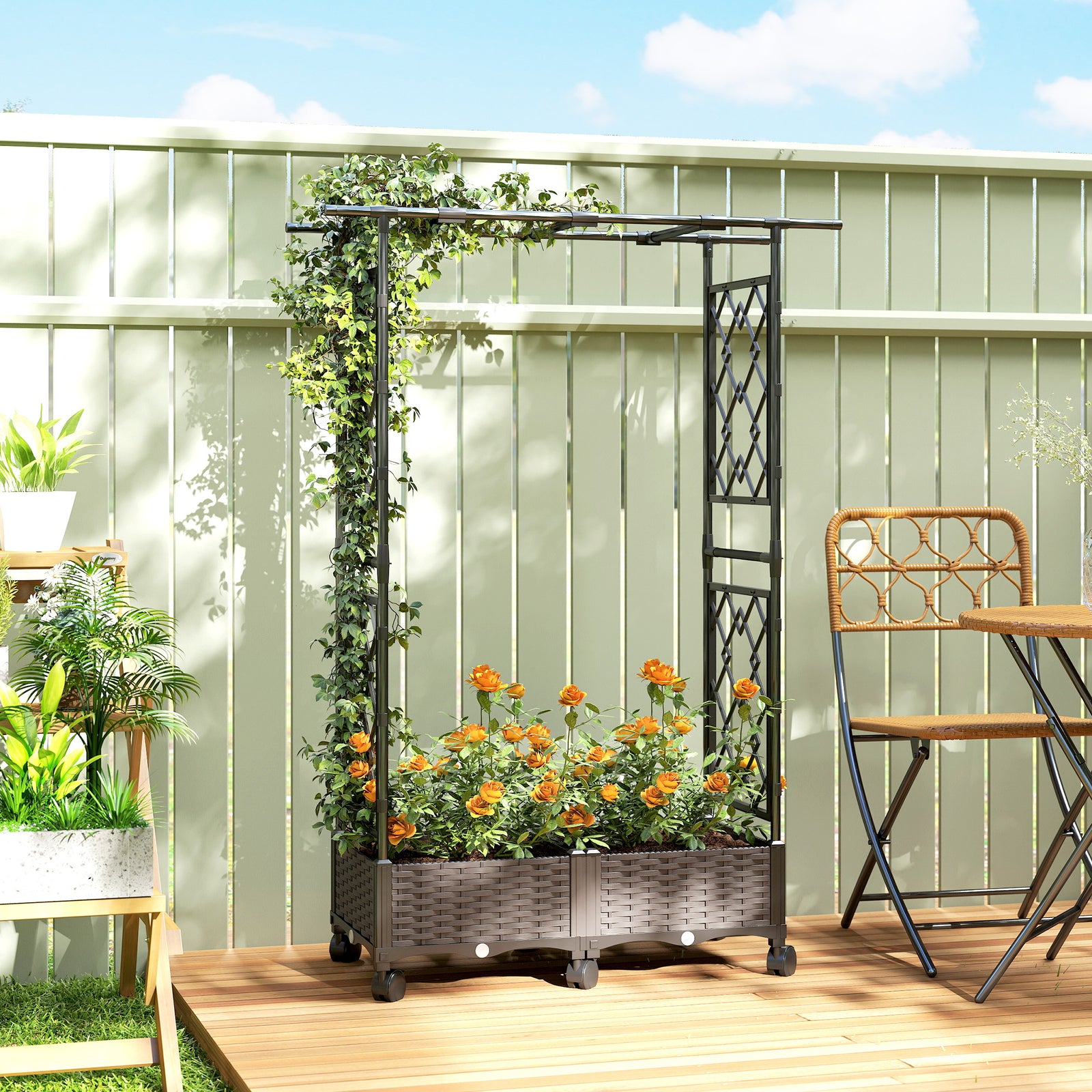 Raised Garden Bed with Arch Trellis, Raised Bed for Garden on Wheels w