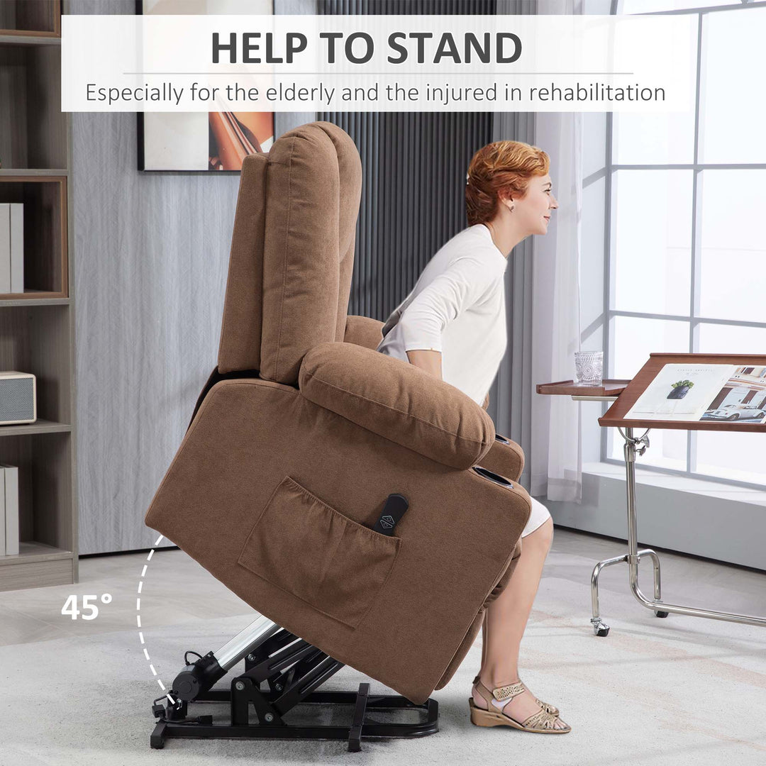 Oversized Riser and Recliner Chairs for the Elderly, Fabric Upholstered Lift Chair for Living Room with Remote Control, Side Pockets, Cup Holder, Brown