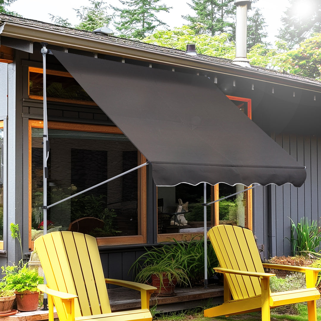Balcony 2 x 1.5m Manual Adjustable Awning DIY Patio Clamp Awning Canopy Retractable Shade Shelter Easy to Move for Balcony, Grey