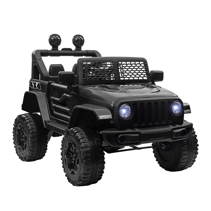 HOMCOM 12V Battery-powered 2 Motors Kids Electric Ride On Car Truck Off-road Toy with Parental Remote Control Horn Lights for 3-6 Years Old Black