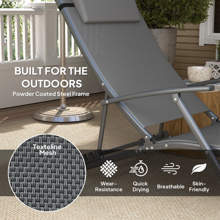 Set of Two Adjustable Back Sun Loungers - Grey