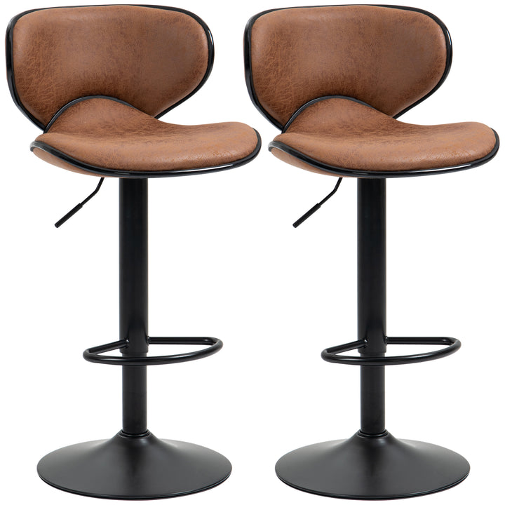 HOMCOM Bar Stool Set of 2 Microfiber Cloth Adjustable Height Armless Chairs with Swivel Seat, Brown | Aosom UK