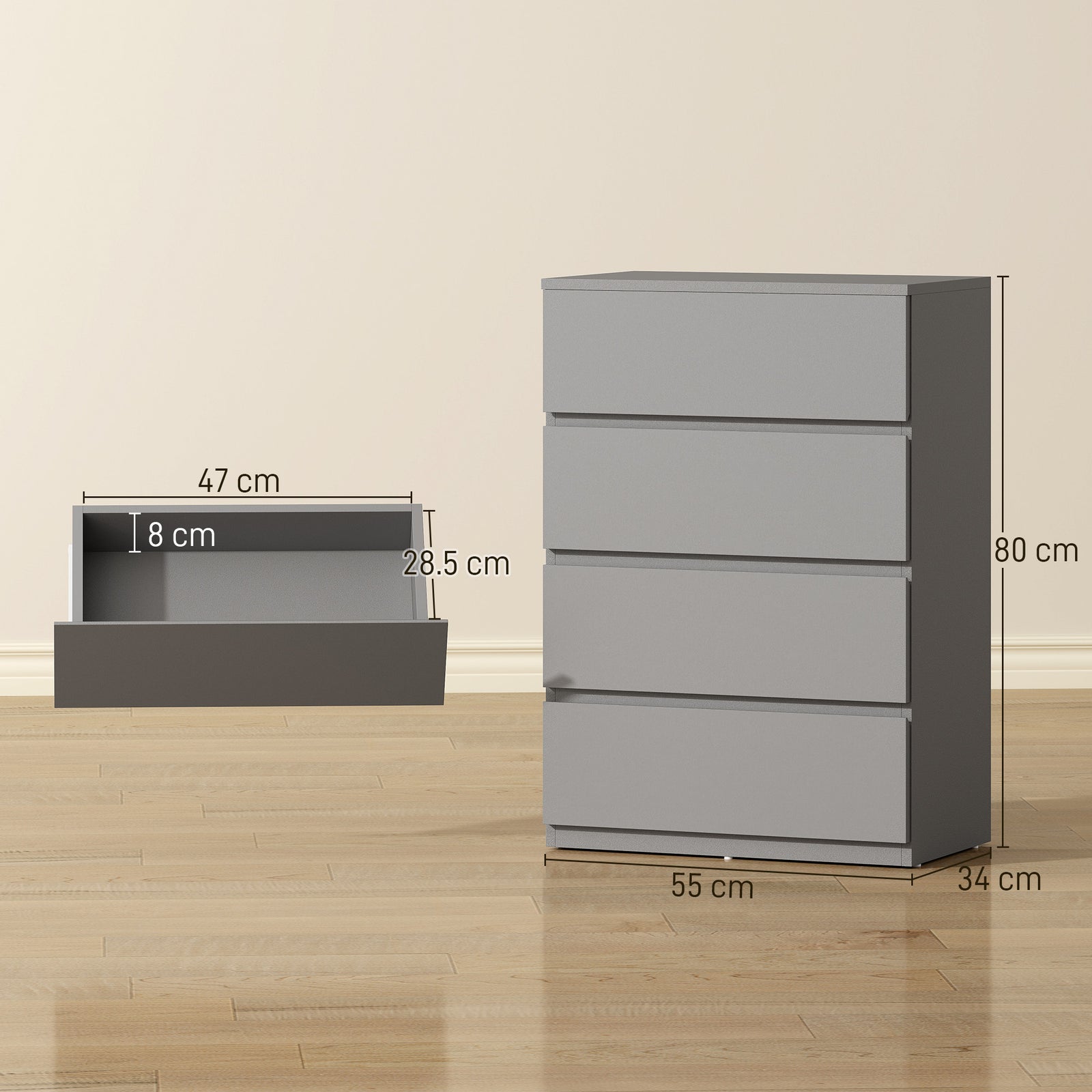 Chest of Drawers, 4-Drawer Storage Cabinets, Modern Dresser, Storage D