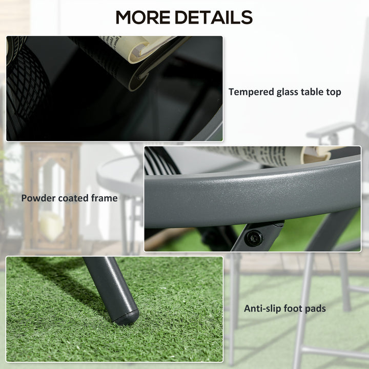 Φ45cm Garden Side Table, Outdoor Round Folding Patio Table with Imitation Marble Glass Top, Small Coffee Table, Black