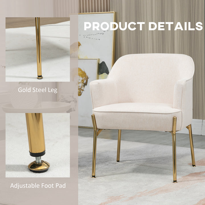 Accent Chair, Living Room Armchair, Vanity Chair with Gold Plating Metal Legs and Soft Padded Seat for Bedroom and Café, Set of 2, White