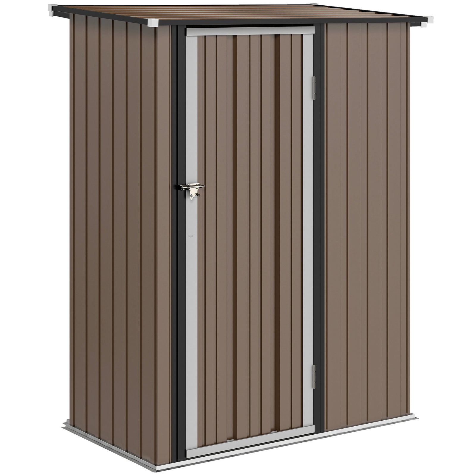 5ft x 3ft Metal Garden Storage Shed, Outdoor Tool Shed with Sloped Roof, Lockable Door for Tools, Equipment, Brown