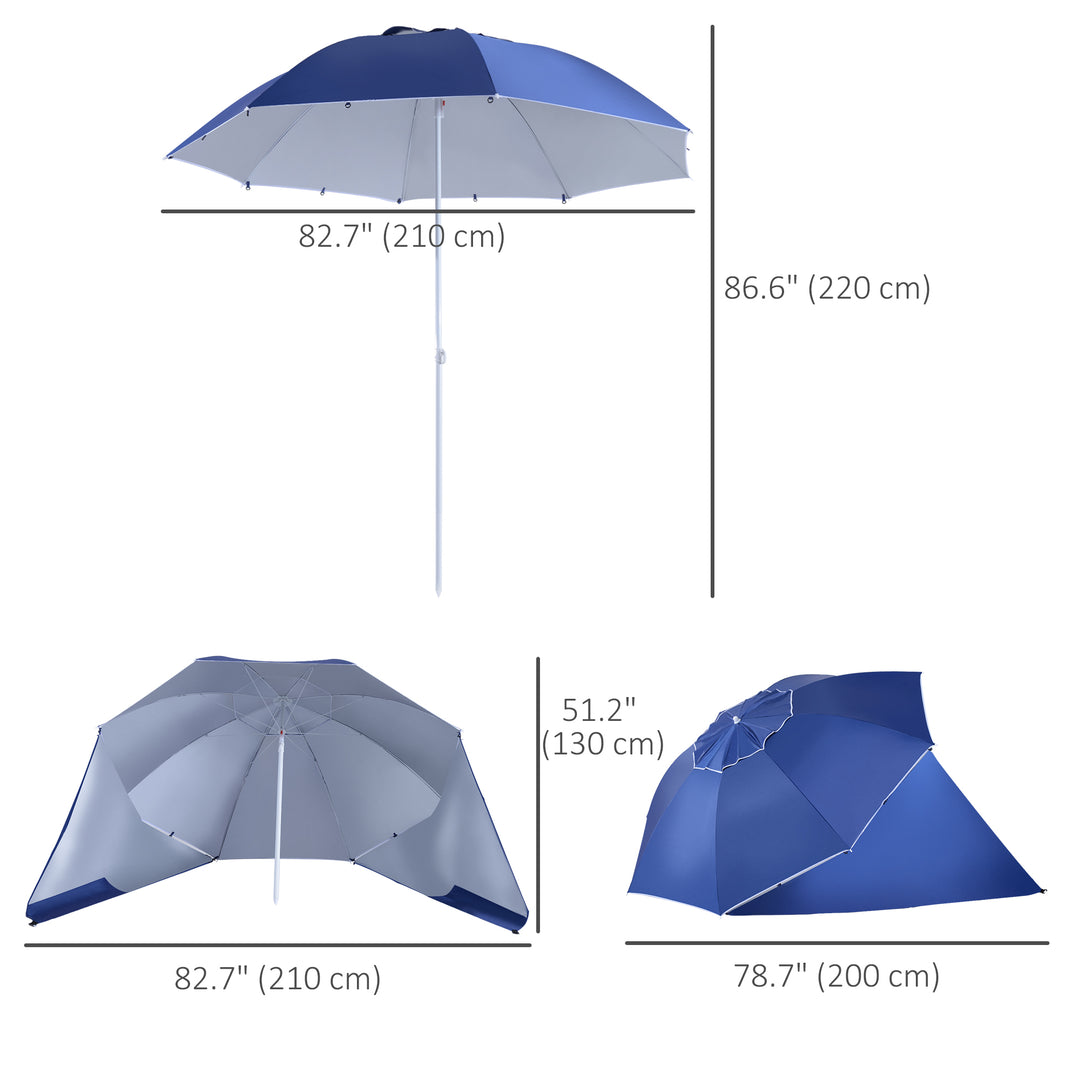 2m UV Protection Fishing Beach Umbrella Brolly Shelter w/ Side Panel Tent Blue