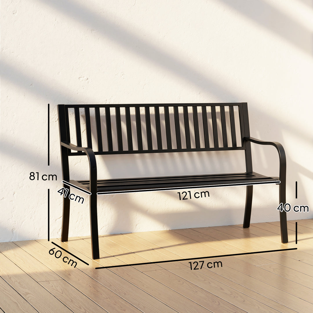 Metal Garden Bench Loveseat with Slatted Seat